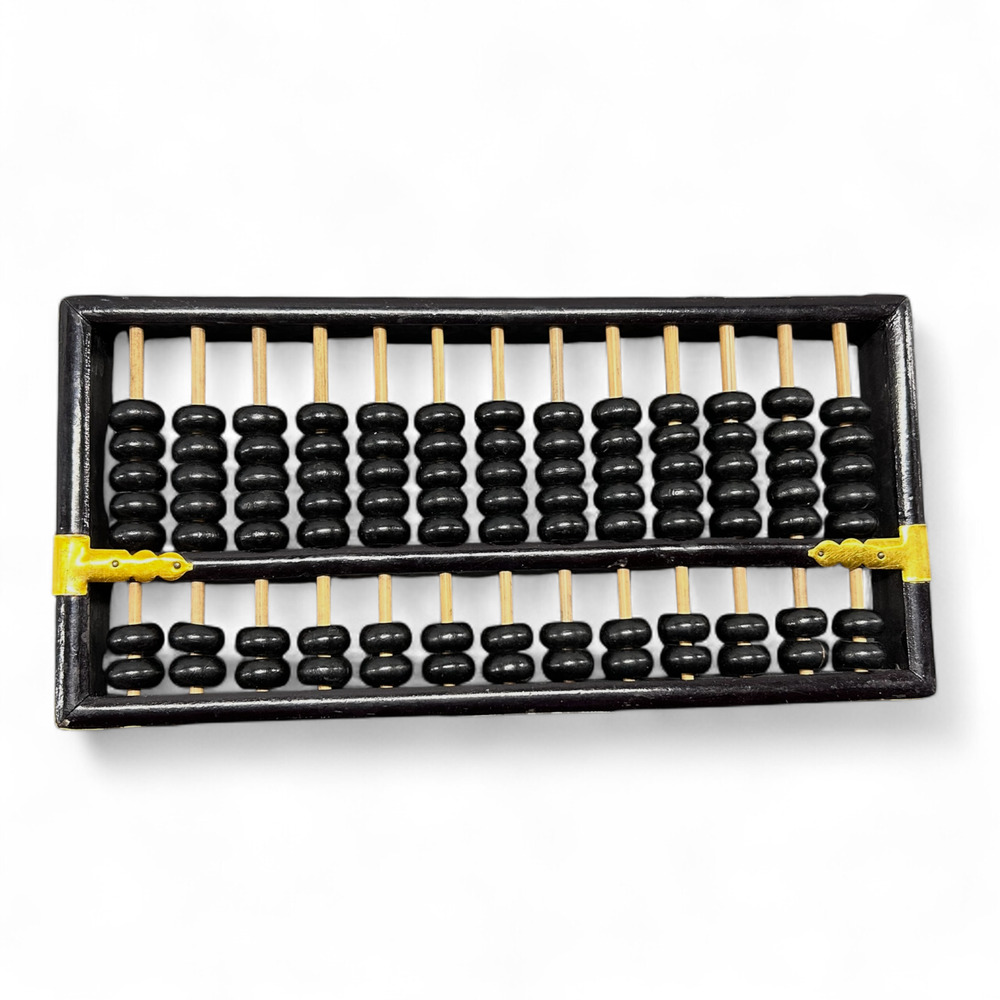 Vintage Lotus Flower Abacus – Black & Gold Wooden Calculator